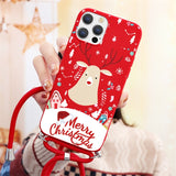 Soft TPU Christmas Deer Case with Necklace Lanyard Rope For iPhone 13 12 11 Series