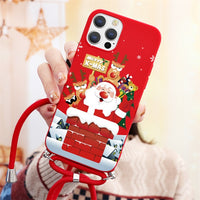 Soft TPU Christmas Deer Case with Necklace Lanyard Rope For iPhone 13 12 11 Series