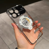 Rotary Gyroscope Wireless Charging Plating Transparent Magnetic Stand Case For iPhone 15 14 13 12 series