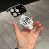 Rotary Gyroscope Wireless Charging Plating Transparent Magnetic Stand Case For iPhone 15 14 13 12 series